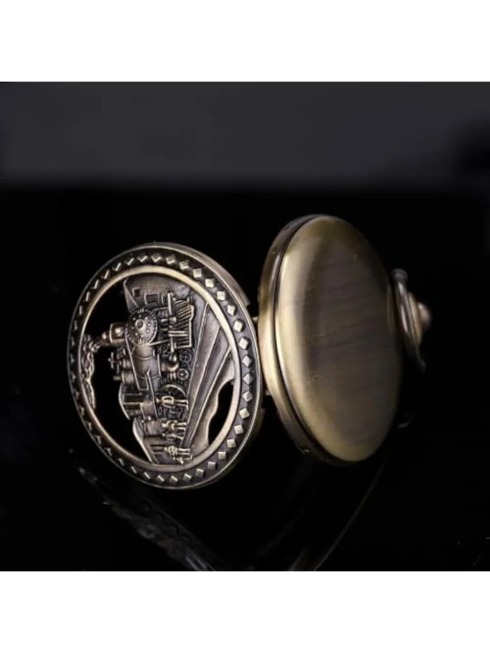 Oversized 50MM Quartz Pocket Watch with Chain - Steampunk Hollow Deer & Train